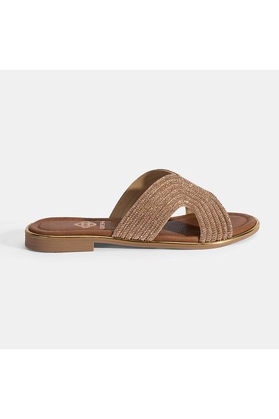 Desa Women's Gold Stone Detailed Leather Slippers