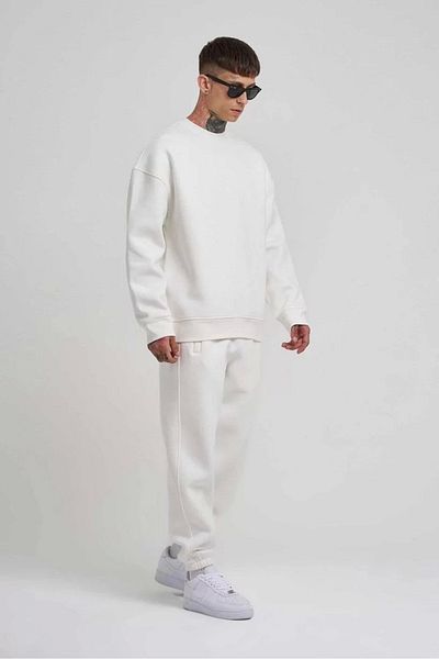 Bay Şapkacı Unisex Crew Neck Three Thread Sweatshirt - White