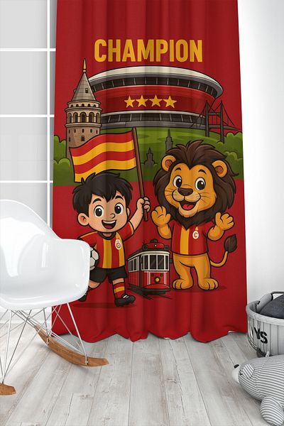 Bertille Home Children's and Baby's Room Yellow Red Fan Football Series Background Curtain Single Wing (Curtain)