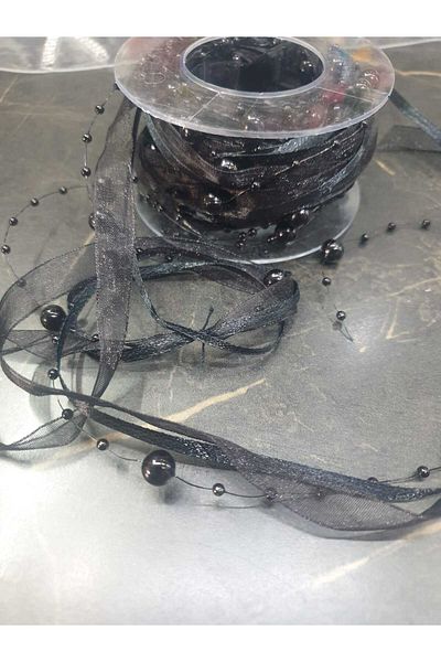 ESRA ŞELEM Black Color Pearl Ribbon Decorative Ribbon Decorative Rope Accessory Hobby Fringe