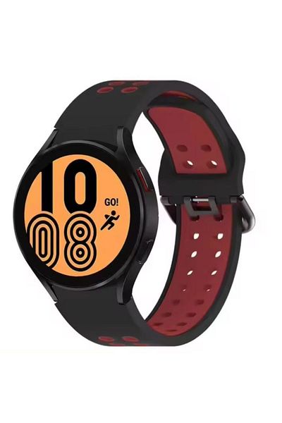 REDz Accessories Perforated Sport Strap For Samsung Galaxy Watch 4/5/5 Pro/6, Silicone, Black-red