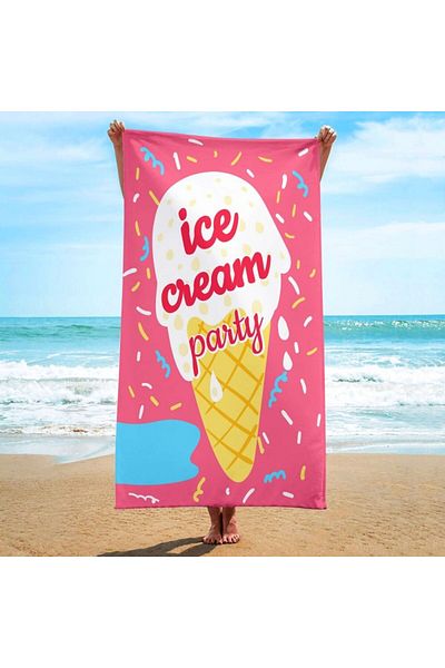 ECARLA Prosop pentru plaja, dreptunghiular, 150x70 cm, model roz cu inghetata, ICE CREAM PARTY, REC54WZ3