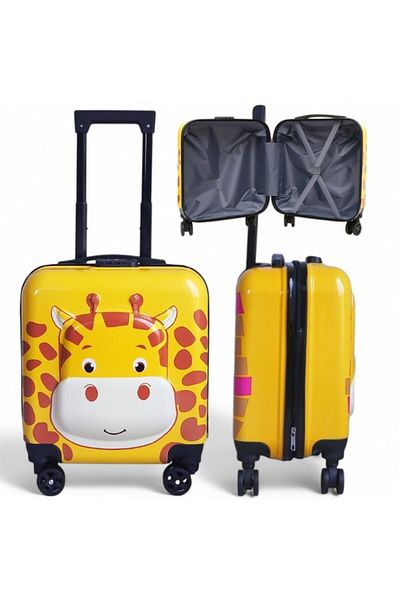 ECARLA Yellow trolley, suitcase type, children's, for luggage, giraffe model, combination lock function, WP03