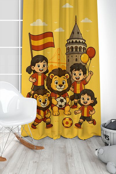 Bertille Home Children's and Baby's Room Yellow Red Fan Football Series Background Curtain Single Wing (Curtain)