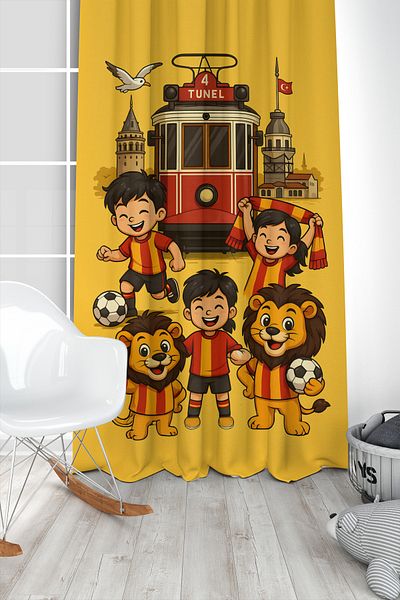 Bertille Home Children's and Baby's Room Yellow Red Fan Football Series Background Curtain Single Wing (Curtain)