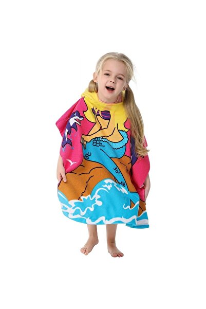 ECARLA Bath and beach towel, cape type robe with hood, mermaid pattern for girls, PEL01WZ17
