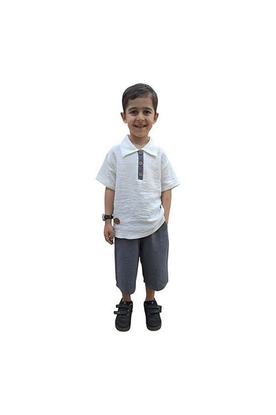 Tosyalı Burak Bebe Boy's Summer T-Shirt Capri Set - Muslin Organic Fabric, 6-10 Years, with Pockets, Luxury