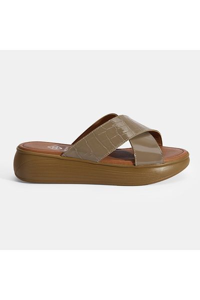 Desa Women's Mink Wedge Heeled Leather Slippers