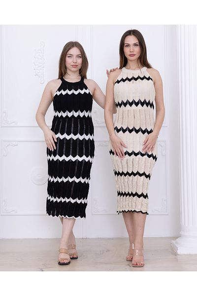 Ugdelia Women's Knitwear Openwork Perforated Seasonal Double Patterned Blouse Dress A001