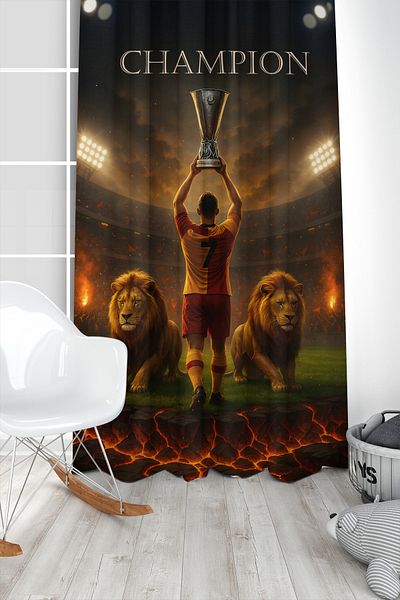 Bertille Home Children's and Baby's Room Yellow Red Fan Football Series Background Curtain Single Wing (Curtain)