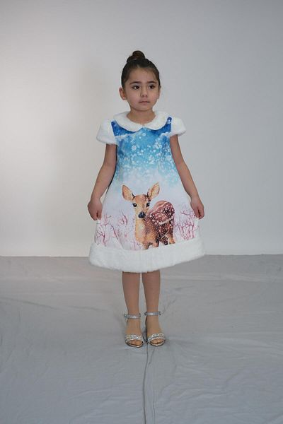 BUTİKHAPPYKİDS Pamila Girl's γιακά και μανίκια γούνινο φόρεμα 1-5 ετών