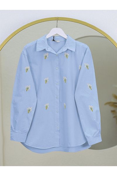Modamorfo Cămașă lungă cu buchet de flori - Albastru