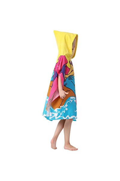 ECARLA Bath and beach towel, cape type robe with hood, mermaid pattern for girls, PEL01WZ17