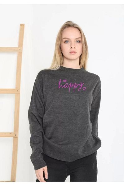 MODA Printed Long Sleeve Half-Neck Woven Knitwear - Smoked