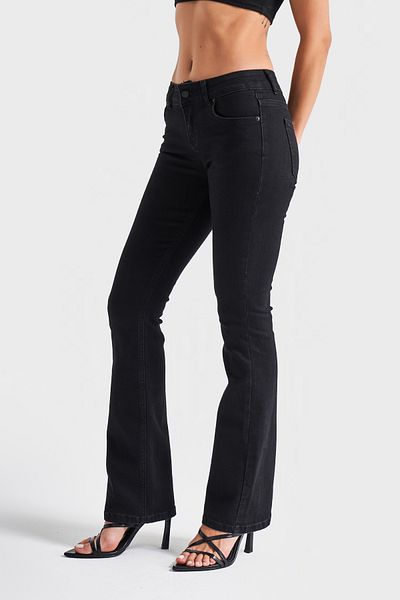 its basic Střední pas Lycra Black Denim Bootcut Fit – Dámské
