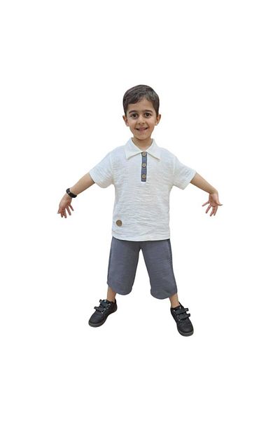 Tosyalı Burak Bebe Boy's Summer T-Shirt Capri Set - Muslin Organic Fabric, 6-10 Years, with Pockets, Luxury