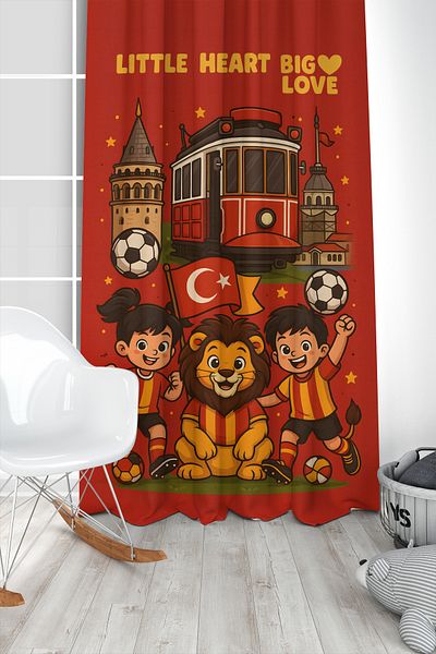 Bertille Home Children's and Baby's Room Yellow Red Fan Football Series Background Curtain Single Wing (Curtain)
