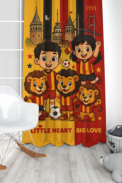 Bertille Home Children's and Baby's Room Yellow Red Fan Football Series Background Curtain Single Wing (Curtain)