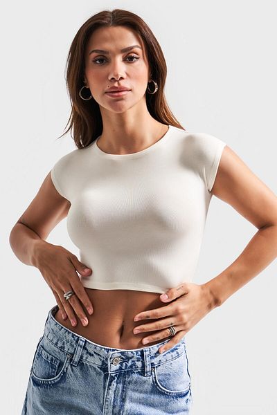 its basic Γυναικείο Μπεζ Χρώμα S5-101 Super Flexible Fabric Crop Fit Top