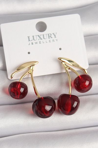 Skygo Brass Gold Color Red Cherry Model Women's Earrings - Tj-Bkp10460