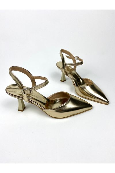 Gloriys Ayakkabı & Çanta Pantofi cu toc de 7 cm din piele aurie 01481