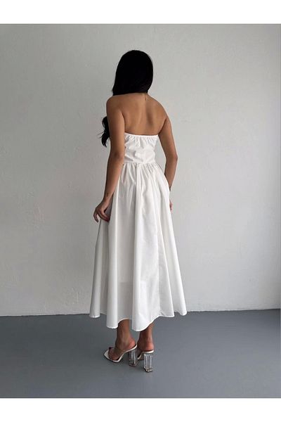 MODA Strapless Pleated Dress - White