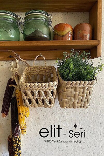 MİEN HOME Dekoratif Çok Amaçlı 2’li Doğal Hasır Saksı Sepet