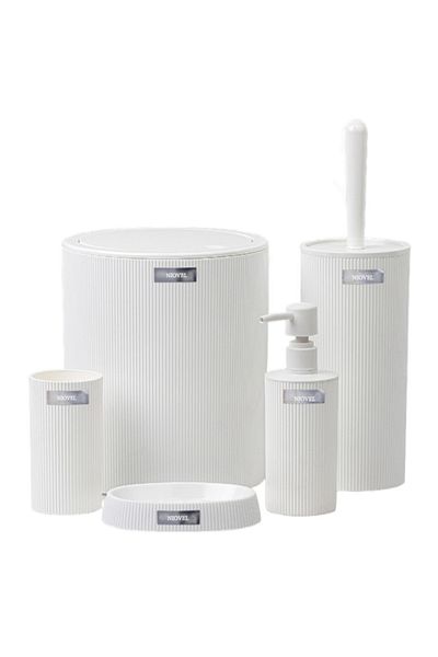 NIOVEL MYB 5-piece bathroom accessory set, toilet brush, waste bin, soap dispenser, toothbrush holder, soap holder, White