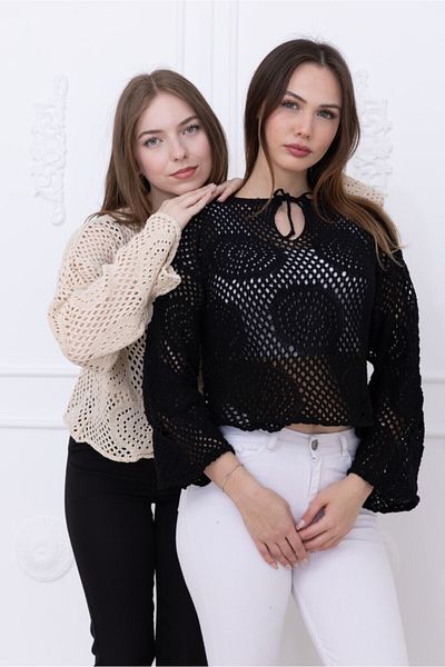 Ugdelia Bluză cu model cu șireturi, ajurata, perforată, sezonieră, pentru femei, tricotaje pentru femei, pulover H001