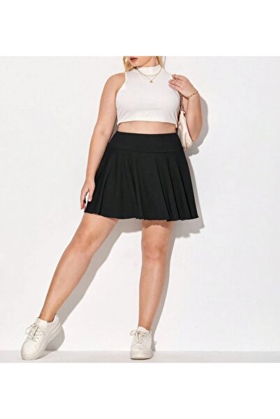 MAROVOAY Plus Size High Waist Mini Flared Skirt with Pocket Inside Legging