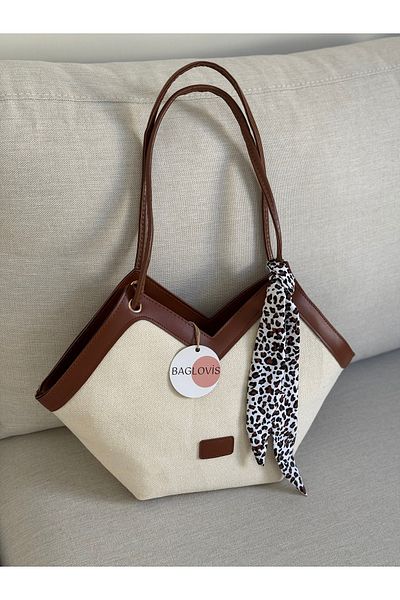BAGLOVİS Fular Detail Canvas Fabric Women's Shoulder Bag Uzn18 En38