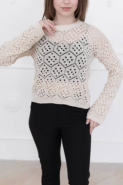 Ugdelia Bluză de vară cu model de fagure de sezon ajurata pentru femei Pulover de tricotaj pentru femei B001
