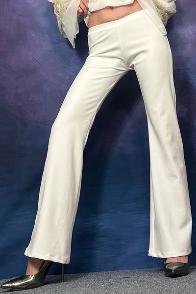 Quincey Wide Leg Narrow Cut White Scuba Pants