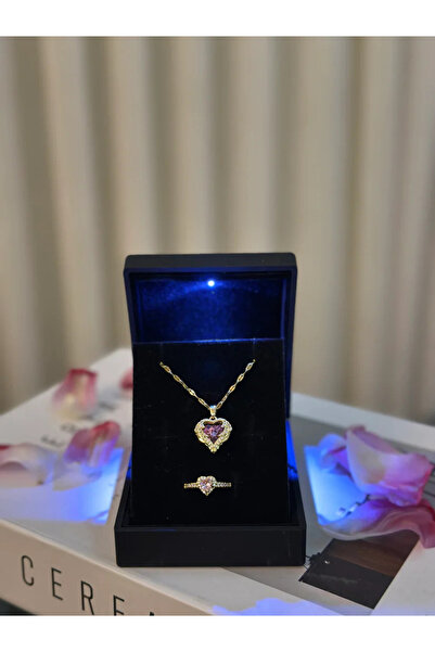 SEJURA قلادة قلوب في صندوق مضيء + خاتم هدية