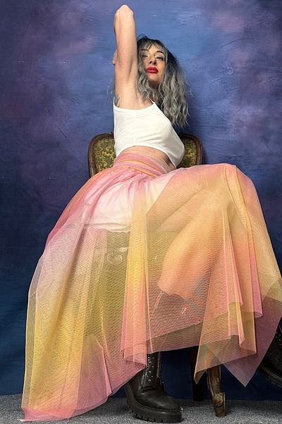 Quincey Rainbow Degrade Tulle Asymmetric Skirt