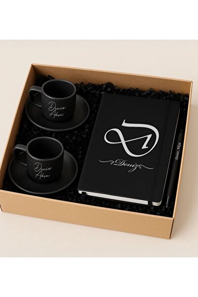 Bk Gift Kişiye Özel İsimli Defter, Kalem ve 2'li Kahve Fincanı Hediye Seti-1,...