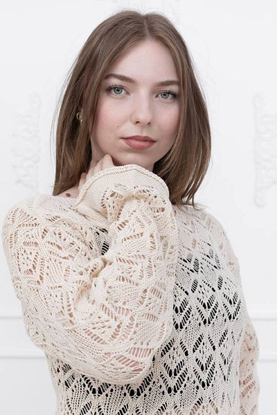 Ugdelia Women's Openwork Hollowed Seasonal Spanish Sle Pattern Blouse Women's Knitwear Sweater G001