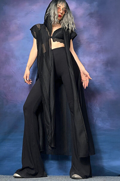 Quincey Transparent Hooded Black Vest