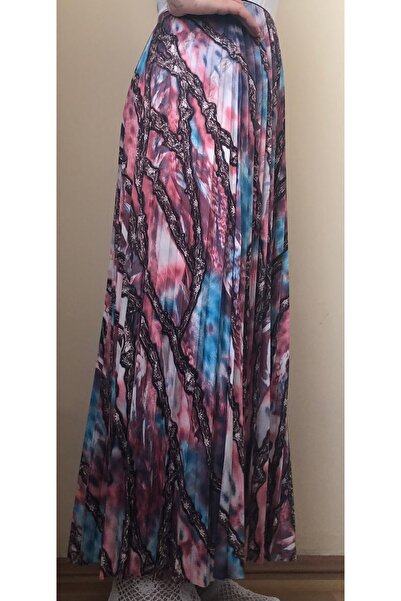 ÇİZGİN Pileli desenli uzun etek