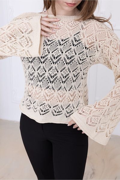 Ugdelia Bluză de damă ajurata cu modele de mâneci spaniole sezoniere Pulover de tricotaj pentru femei G001