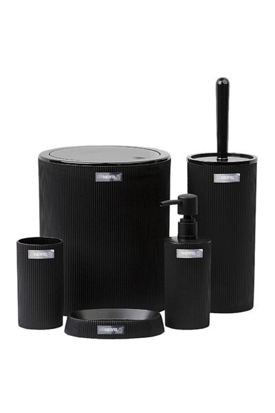 NIOVEL MYS 5-piece bathroom accessory set, toilet brush, waste bin, soap dispenser, toothbrush holder, soap holder, Black