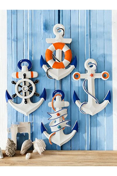 BLUE MARİN 4-PIECE CONCRETE ANCHOR SET, ANCHOR WALL ORNAMENT, SOUVENIR