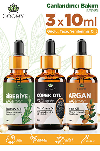 GOOMY Biberiye Yağı Argan Yağı Çörekotu Yağı %100 Saf ve Doğal Bitkisel Uçucu...