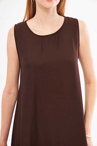 armonika Dark Brown Ruffled Skirt Sleeveless Women's Dress - ARM-18Y 001156