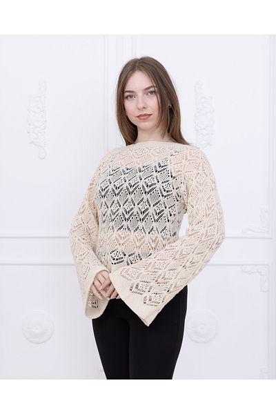 Ugdelia Bluză de damă ajurata cu modele de mâneci spaniole sezoniere Pulover de tricotaj pentru femei G001