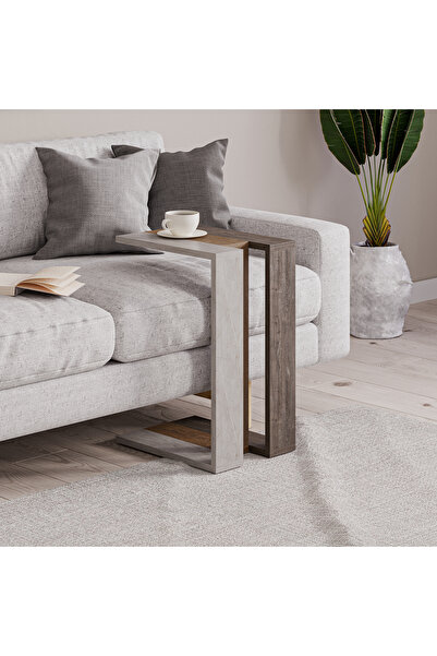 Mourah Home طاولة موجو على شكل حرف C من موراه هوم، لون ذهبي رخامي، لون بلوط، ...