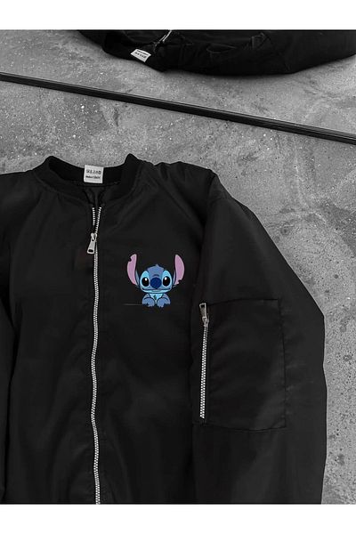 MODA Long Sleeve Lined Full Fit Printed Bomber Jacket - Black