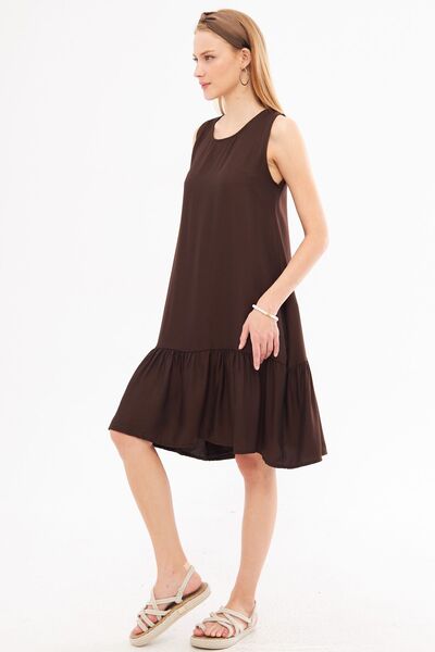 armonika Dark Brown Ruffled Skirt Sleeveless Women's Dress - ARM-18Y 001156