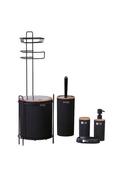 NIOVEL 6-piece bathroom accessory set S3, toilet brush, trash can, soap dispenser, toothbrush holder, soap holder, Black