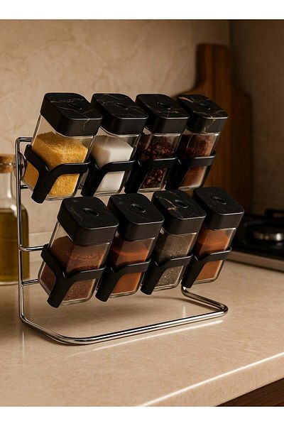 ALMUFARREJ 8-Piece Spice Bottle Set Black / Clear